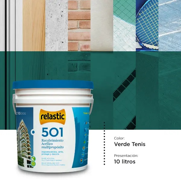 [501VT10] 501 Recubrimiento Multipropósito Mate (Verde Tenis, 10 Litros)