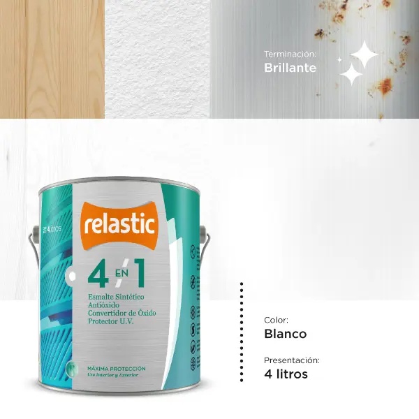 [BB4] 4 en 1 Esmalte Multifunción Brillante (Blanco, 4 Litros)