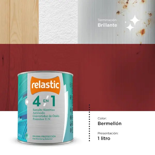 [41B1] 4 en 1 Esmalte Multifunción Brillante (Bermellon, 1 Litro)