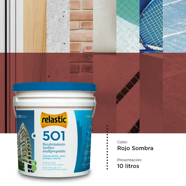 [501RS10] 501 Recubrimiento Multipropósito Mate (Rojo Sombra, 10 Litros)