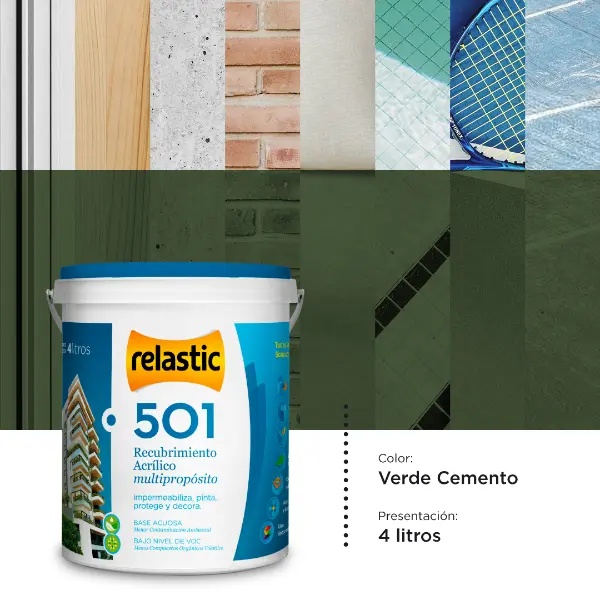 [501VC4] 501 Recubrimiento Multipropósito Mate (Verde Cemento, 4 Litros)