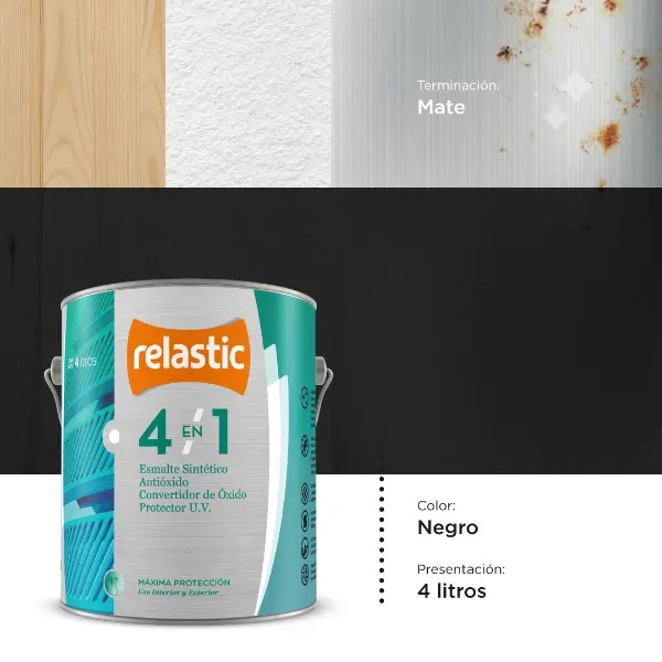 [NM4] 4 en 1 Esmalte Multifunción Mate (Negro, 4 Litros)