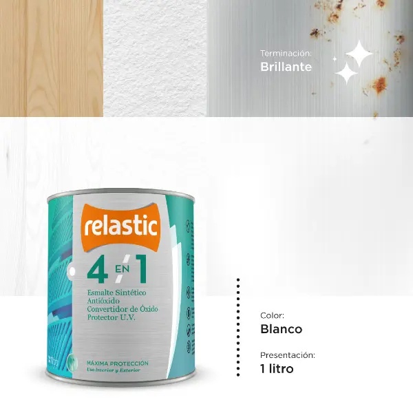 [BB1] 4 en 1 Esmalte Multifunción Brillante (Blanco, 1 Litro)