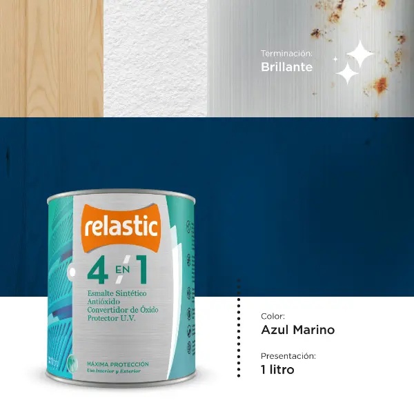[41AM1] 4 en 1 Esmalte Multifunción Brillante (Azul Marino, 1 Litro)